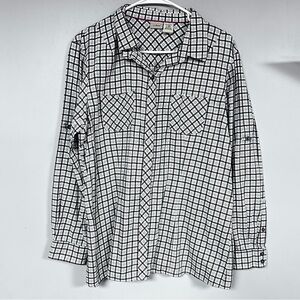LL Bean Black & White Plaid button down soft 100% cotton  shirt, L
